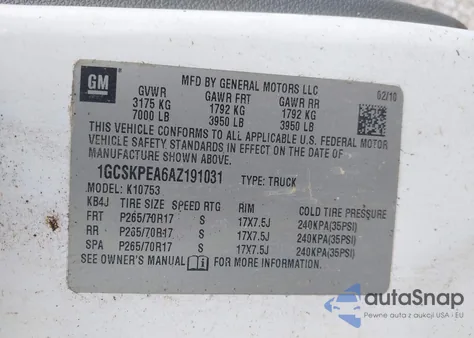 2010 Chevrolet Silverado K1500 из США, поврежденный, VIN 1GCSKPEA6AZ191031